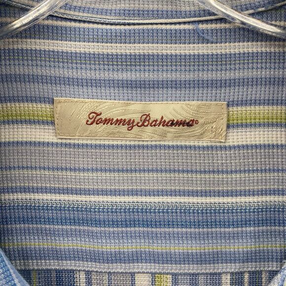 Tommy Bahama XL Blue Stripped 100% Silk Hawaiian Short Sleeve Button Down Men's - Picture 4 of 10